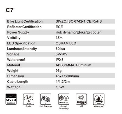 Headlight 6-58v for BBSHD, BBS02, TSDZ2 motors