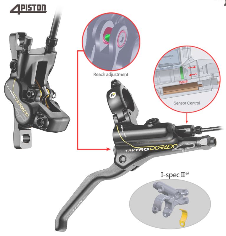 Tektro Dorado 4P HD-E725 Hydraulic Brake set w/ E-bike motor cut-off